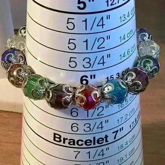Vintage Faceted Beaded Bracelet Rainbow Glass Silver Tone - Picture 4 of 5